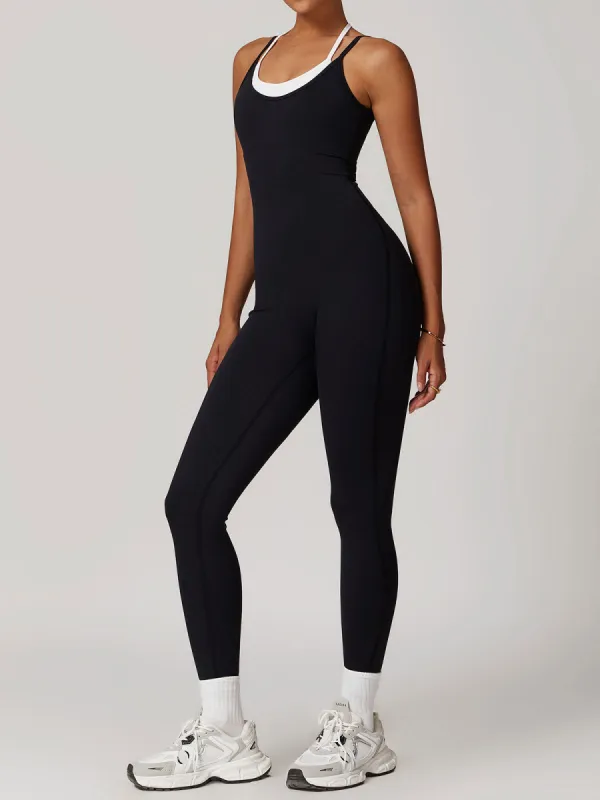 Black Contrast X Cross Yoga Jumpsuit 25” sold by BERLOOK