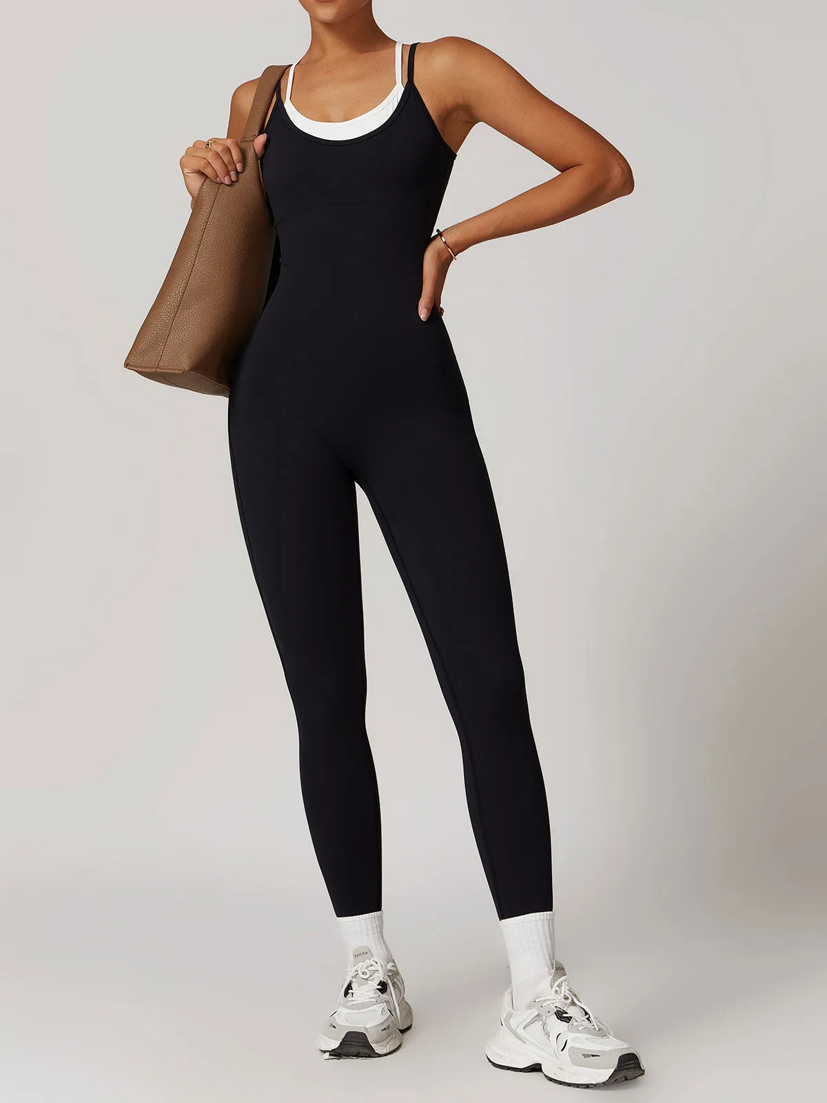 Black Contrast X Cross Yoga Jumpsuit 25” sold by BERLOOK product image thumbnail 3