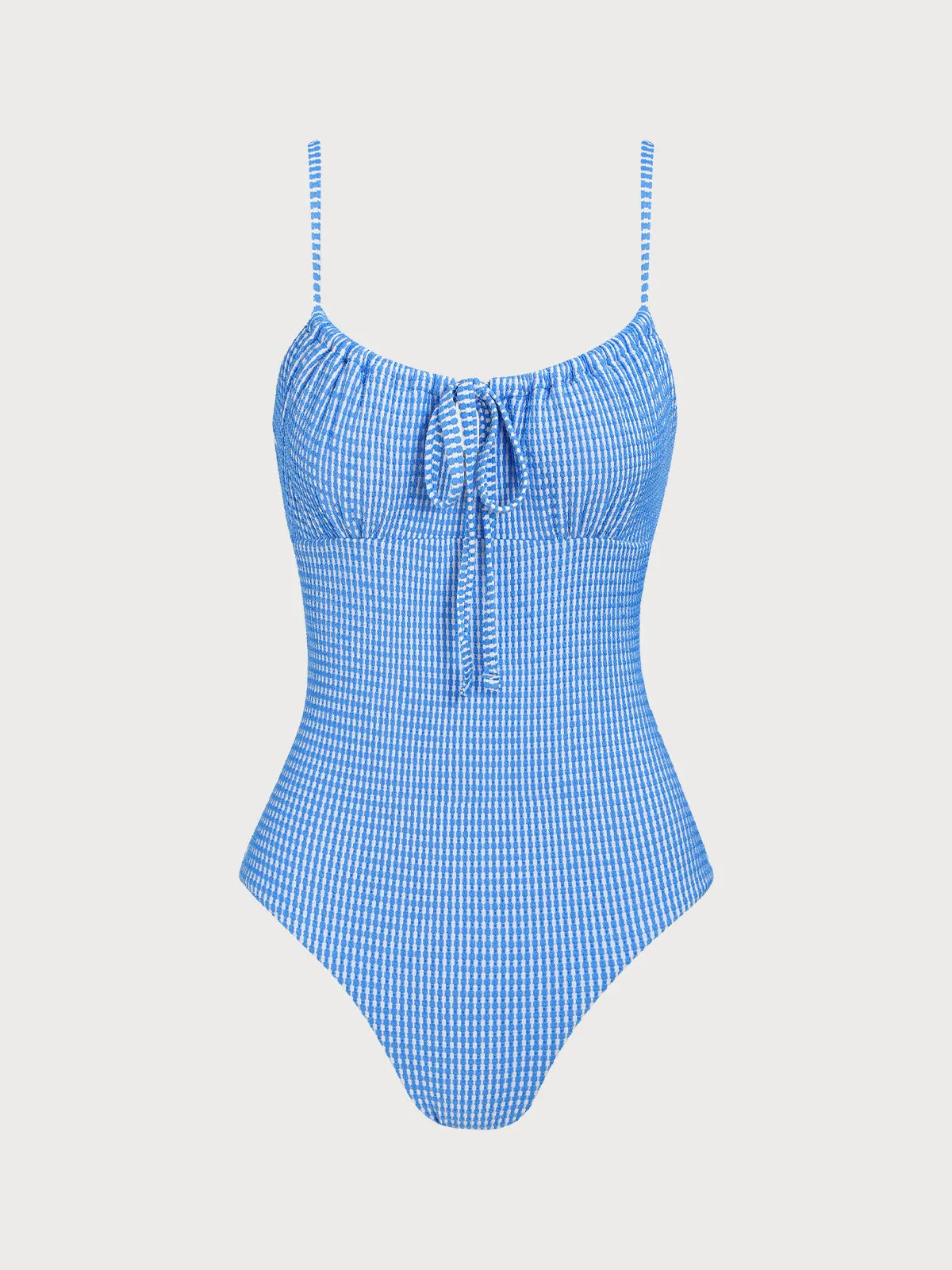 Blue Plaid Drawstring One-Piece Swimsuit sold by BERLOOK