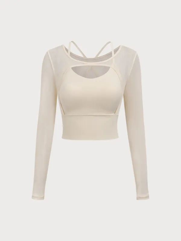 Beige Cut Out Long Sleeve Top--Light Support sold by BERLOOK
