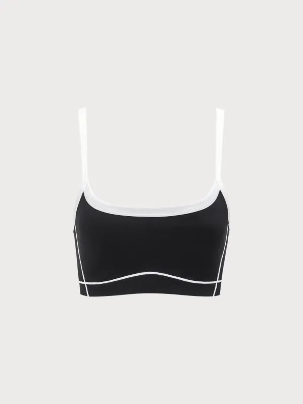 Black Contrast Strap Sports Bra -  Light Support sold by BERLOOK