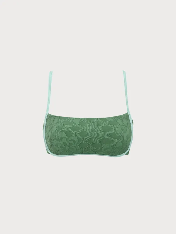 Dark Green Jacquard X Cross Bikini Top sold by BERLOOK