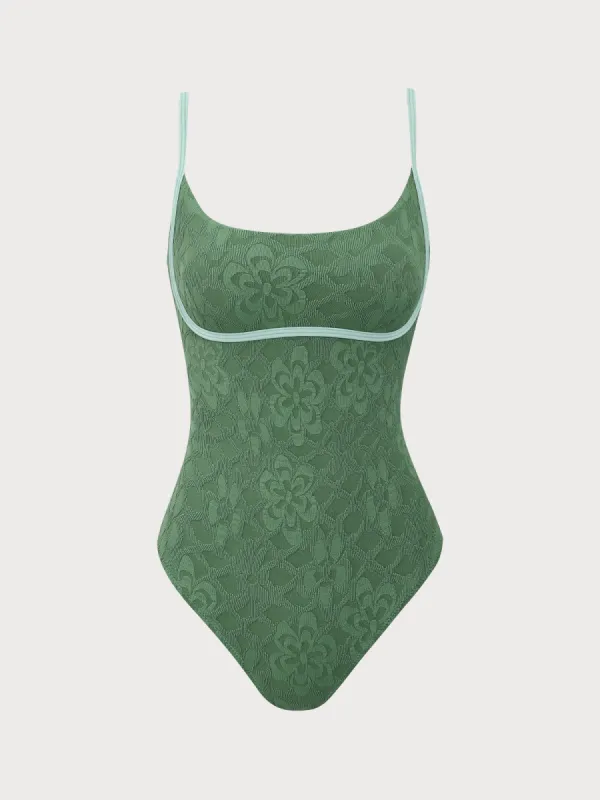 Dark Green Jacquard X Cross One-Piece Swimwear sold by BERLOOK