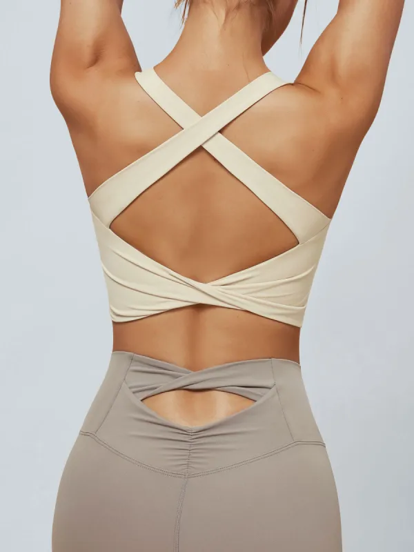 White Twist X-Cross Sports Bra - Light Support sold by BERLOOK