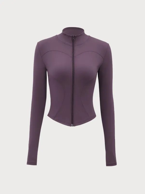 Purple Stand-Up Collar Sports Jacket made by BERLOOK