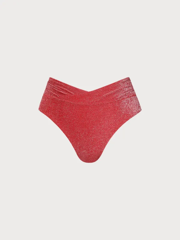Red Lurex V Cut Plus Size Bikini Bottom sold by BERLOOK