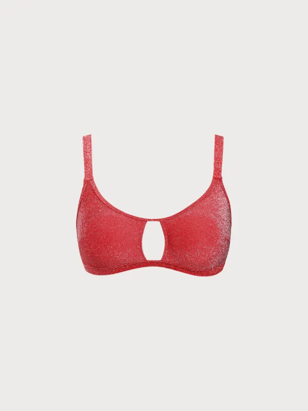 Red Lurex Cut Out Plus Size Bikini Top sold by BERLOOK