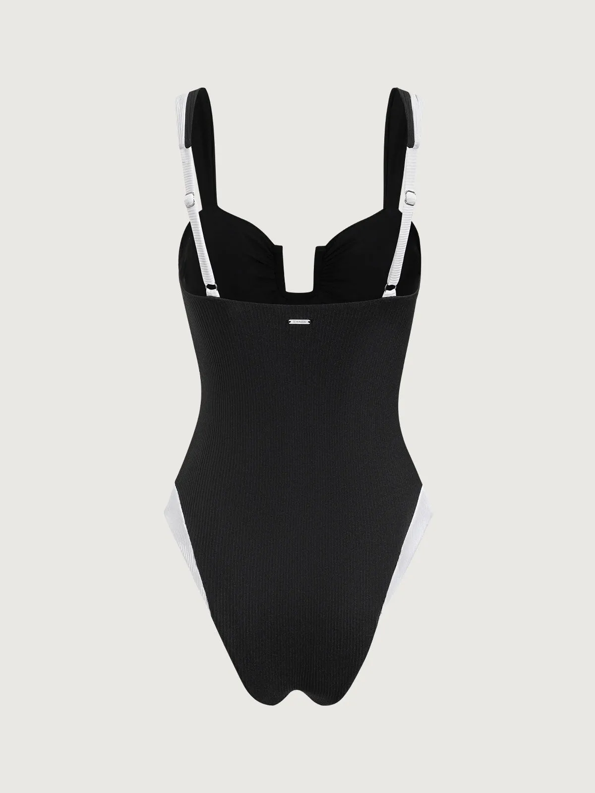 Black Contrast U Neck One-Piece Swimsuit sold by BERLOOK product image thumbnail 2