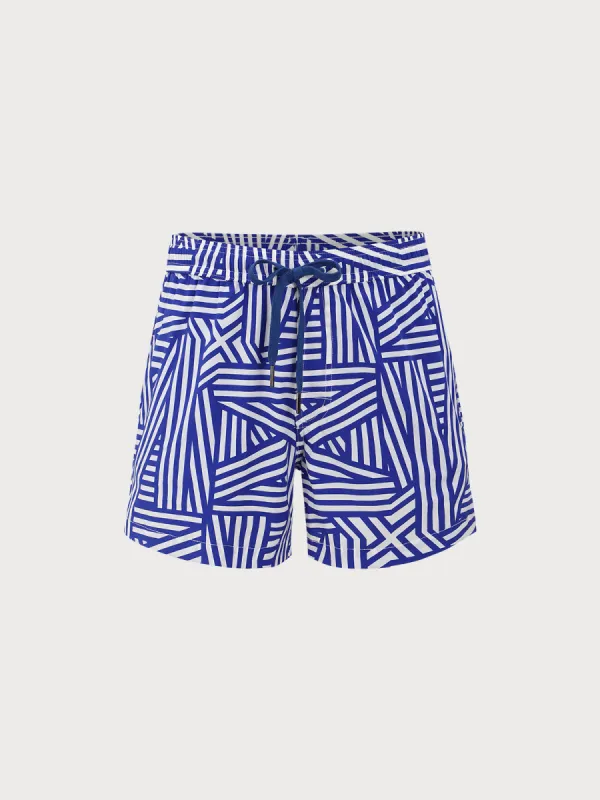 The Navy Geometric Beach Men's 5" Swimming Trunks sold by BERLOOK