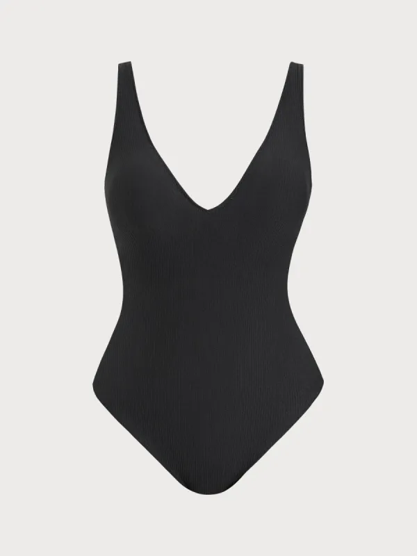 Black Tummy Control Plus Size One-Piece Swimsuit sold by BERLOOK