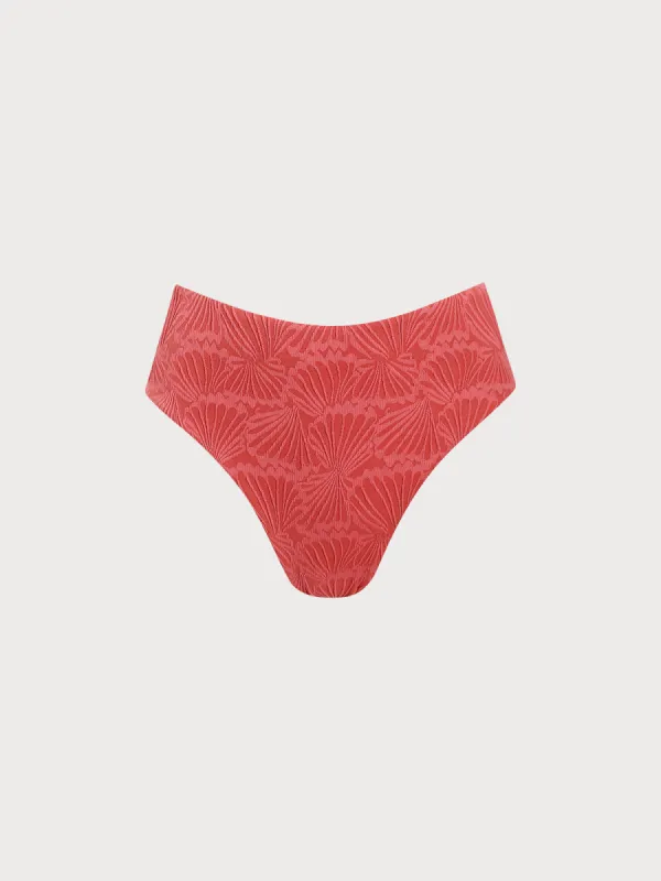 Red Jacquard Full Coverage Bikini Bottom sold by BERLOOK