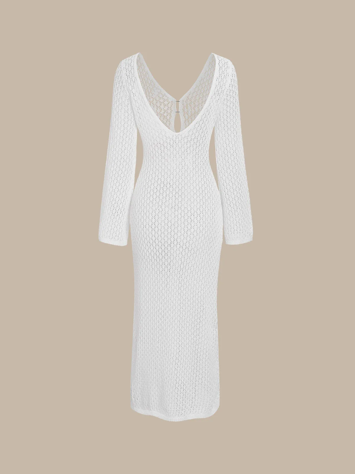 White Long Sleeve Backless Cover-Up Dress sold by BERLOOK product image thumbnail 2