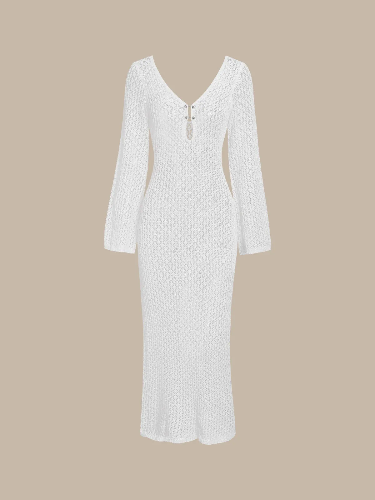 White Long Sleeve Backless Cover-Up Dress sold by BERLOOK