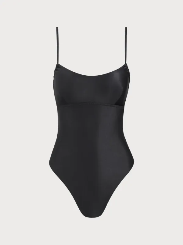 ECONYL® Black Criss-cross One Piece Swimwear sold by BERLOOK