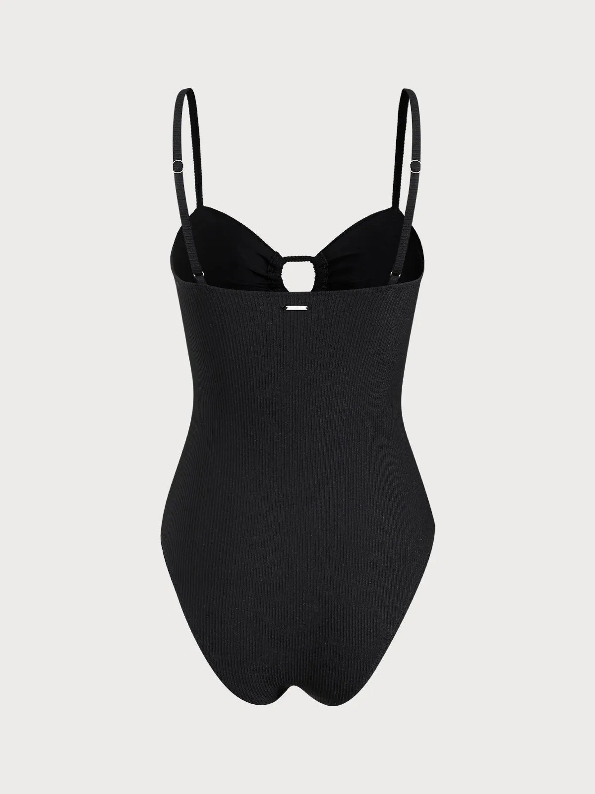 Black Ribbed Tie Front One-Piece Swimsuit sold by BERLOOK product image thumbnail 2