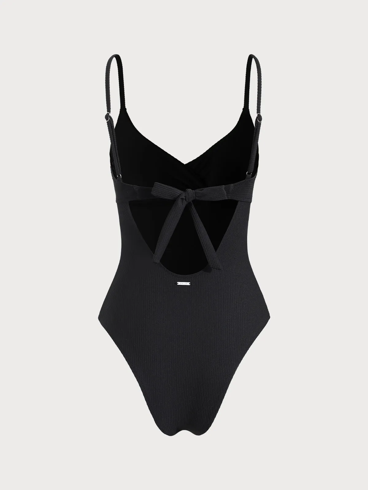 Black Ribbed Twist Knot One-Piece Swimsuit sold by BERLOOK product image thumbnail 2