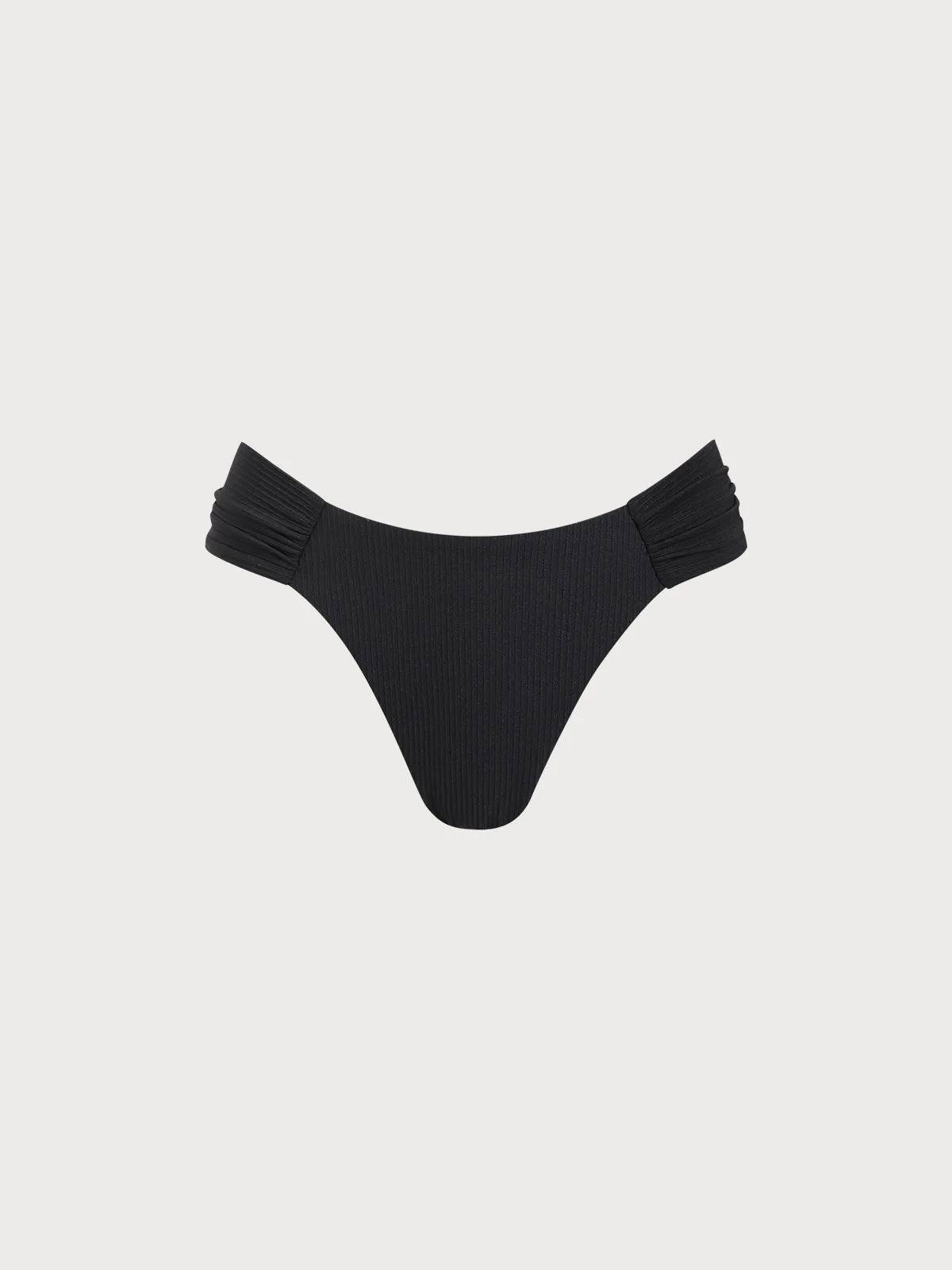 Black Ribbed Ruched Bikini Bottom sold by BERLOOK