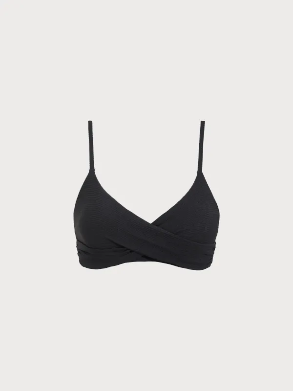 Black Ribbed Twist Knot Bikini Top sold by BERLOOK