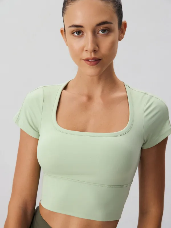 Grey Green Backless Short Sleeve Top sold by BERLOOK