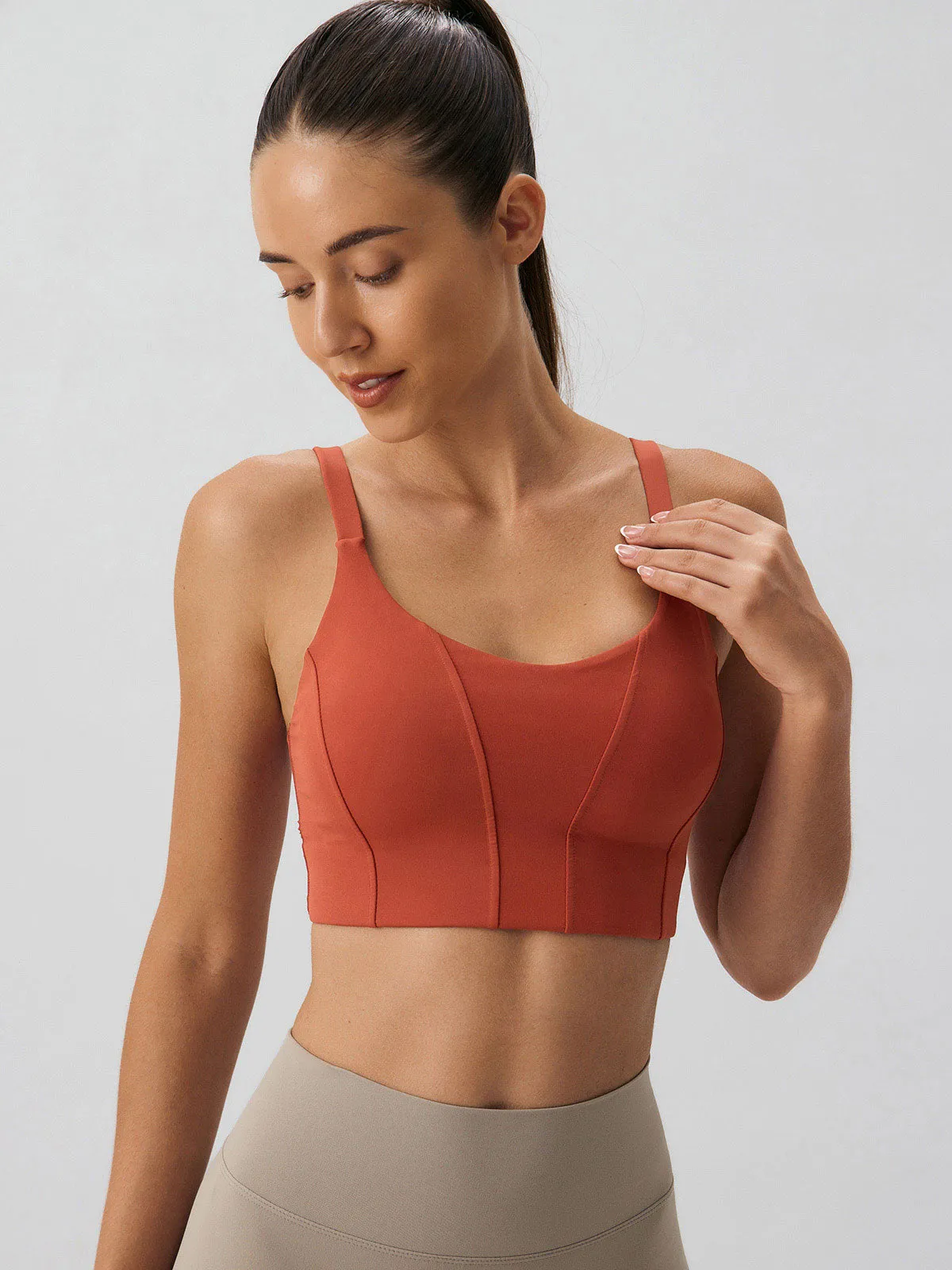 Brick Red Scoop Neck Sports Bra - Medium Support sold by BERLOOK