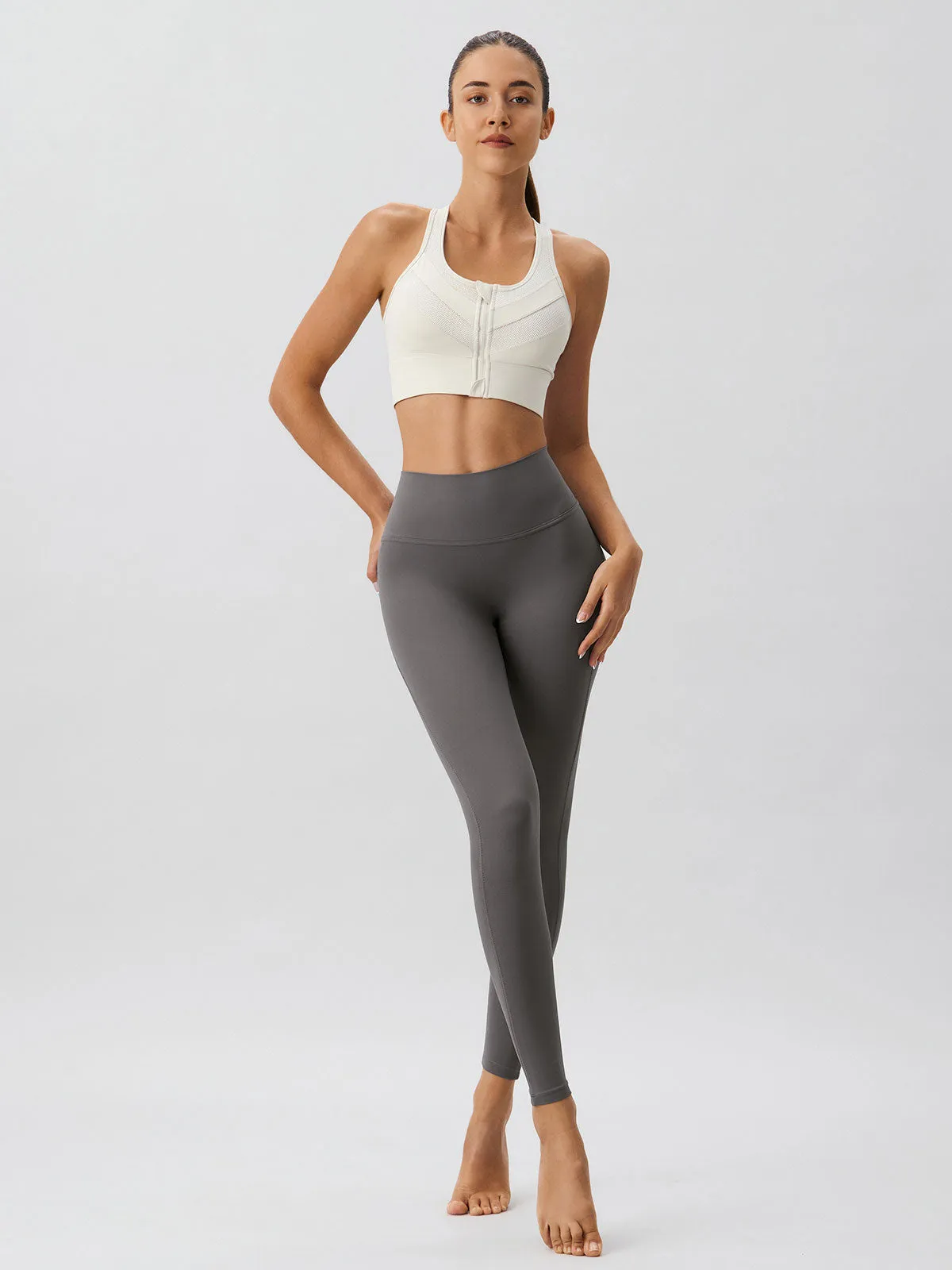 Beige Front-Zip Mesh Lycra® Sports Bra - High Support sold by BERLOOK product image thumbnail 3