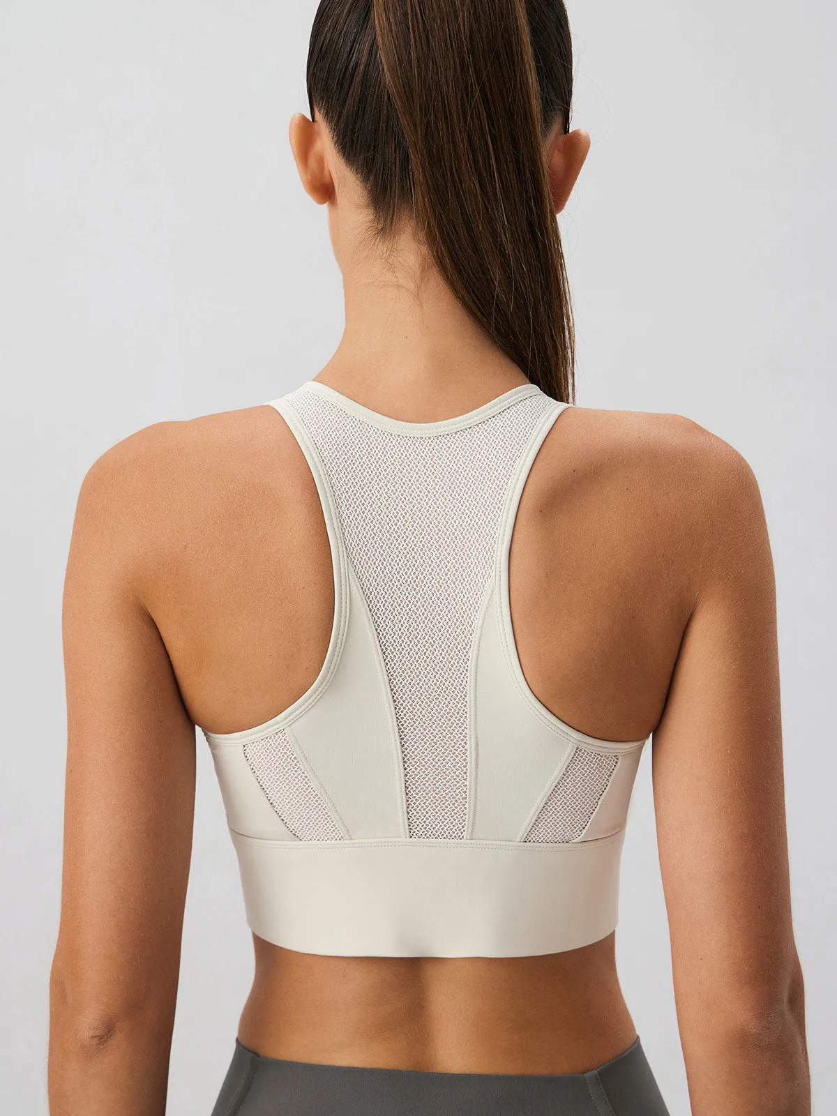 Beige Front-Zip Mesh Lycra® Sports Bra - High Support sold by BERLOOK product image thumbnail 2