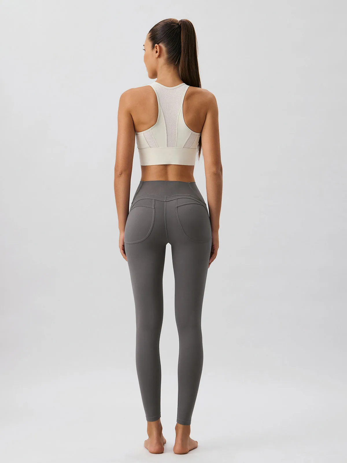 Beige Front-Zip Mesh Lycra® Sports Bra - High Support sold by BERLOOK product image thumbnail 4