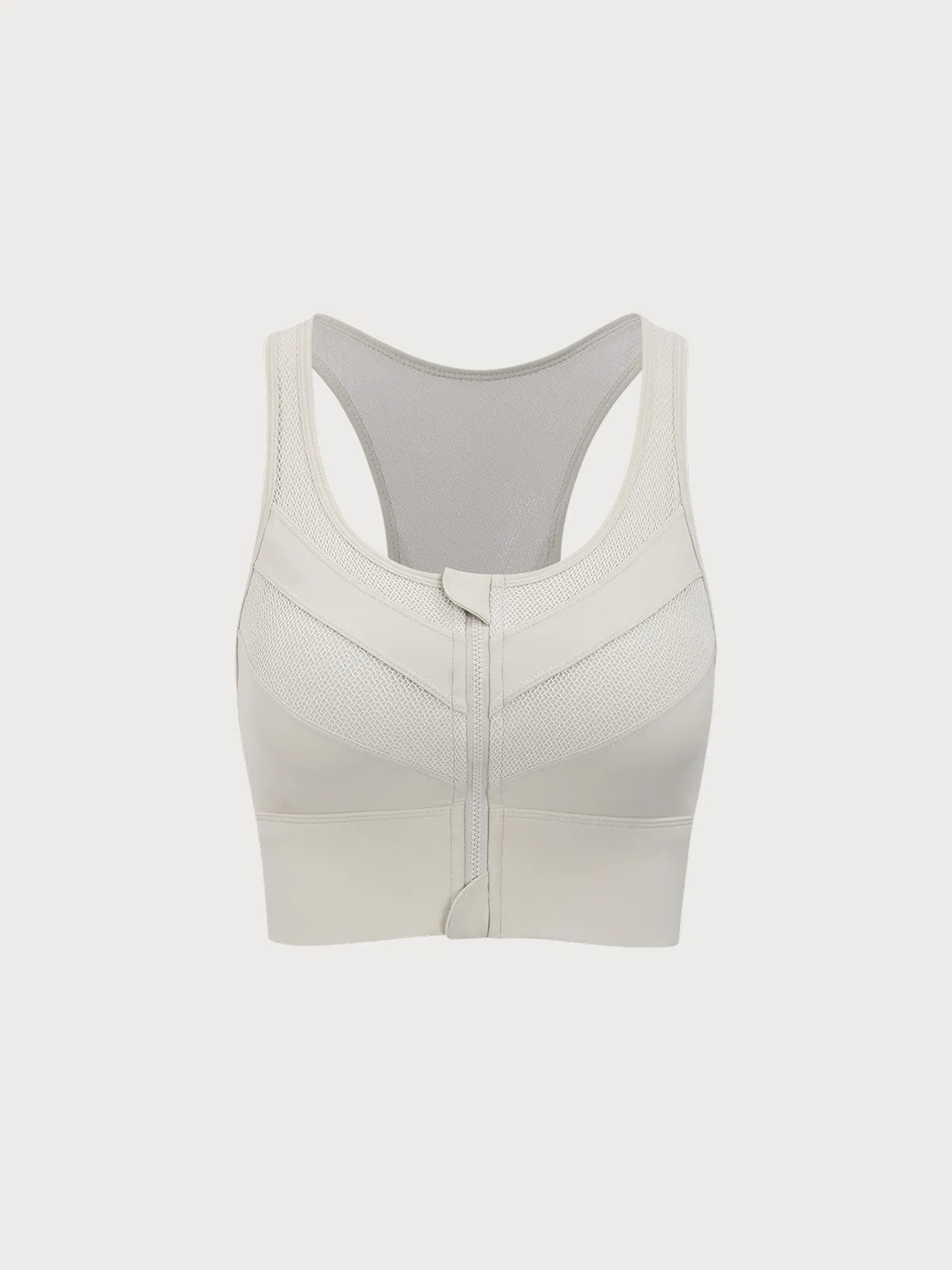 Beige Front-Zip Mesh Lycra® Sports Bra - High Support sold by BERLOOK product image thumbnail 5