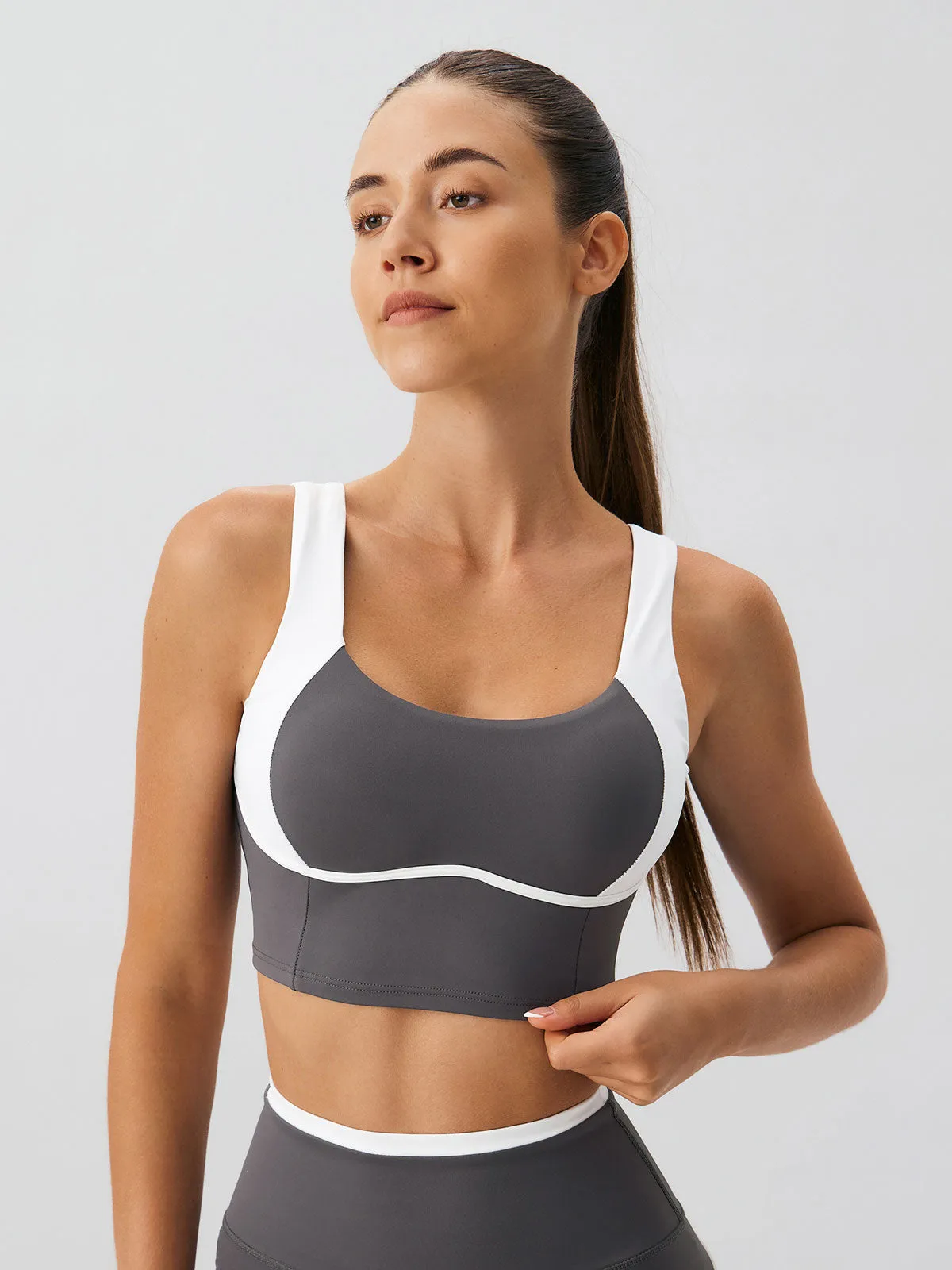 Dark Grey Contrast Square Neck Sports Bra - Medium Support sold by BERLOOK product image thumbnail 3