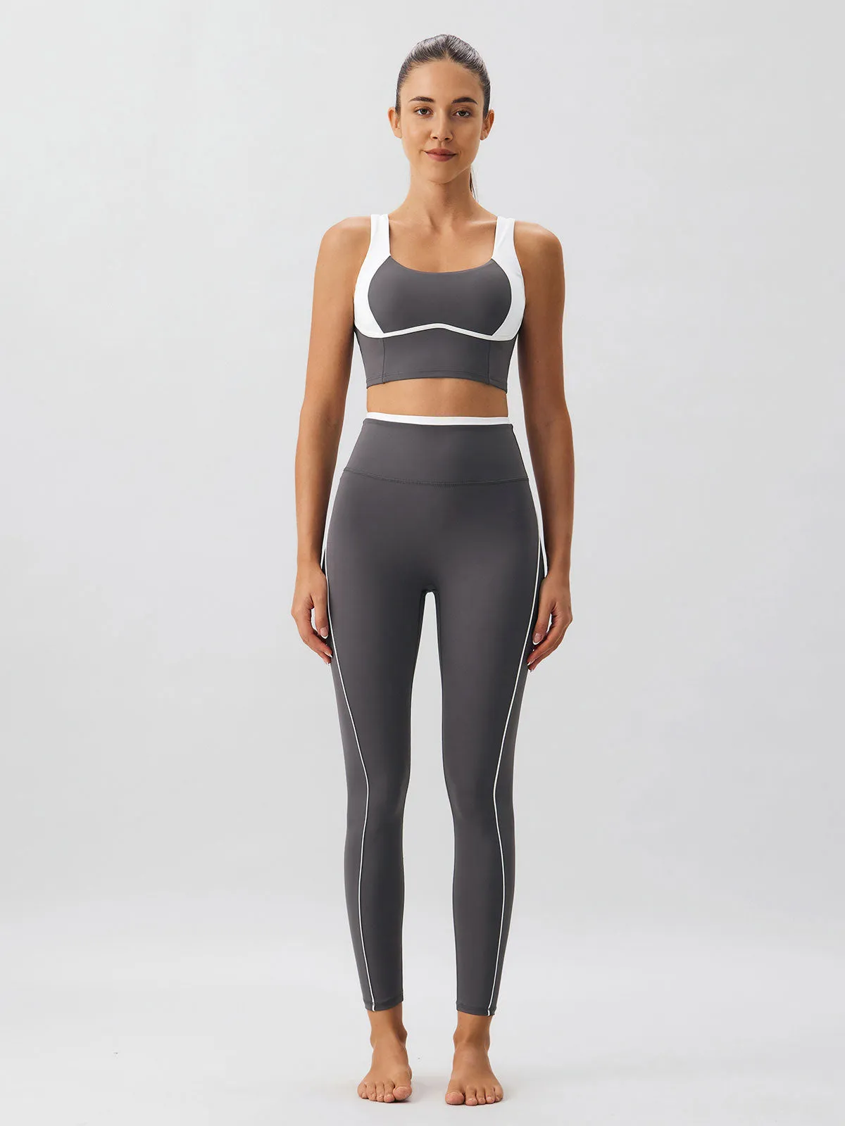 Dark Grey Contrast Square Neck Sports Bra - Medium Support sold by BERLOOK product image thumbnail 4