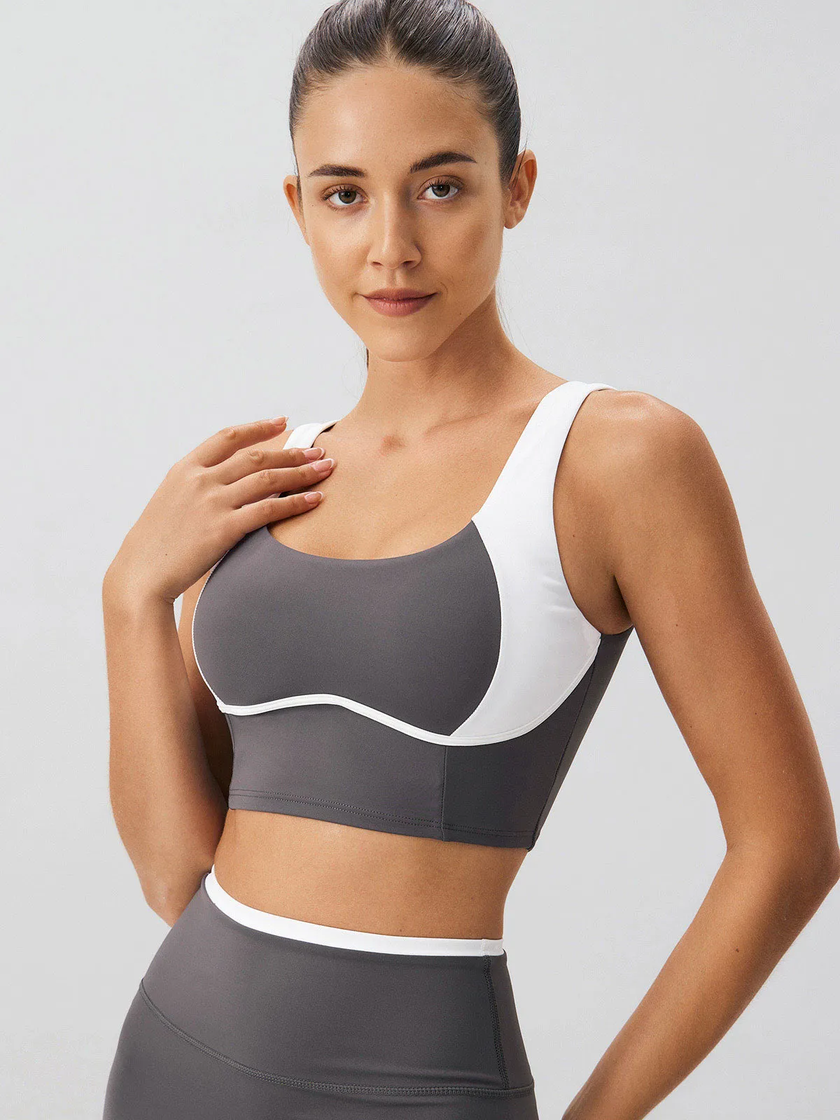 Dark Grey Contrast Square Neck Sports Bra - Medium Support sold by BERLOOK