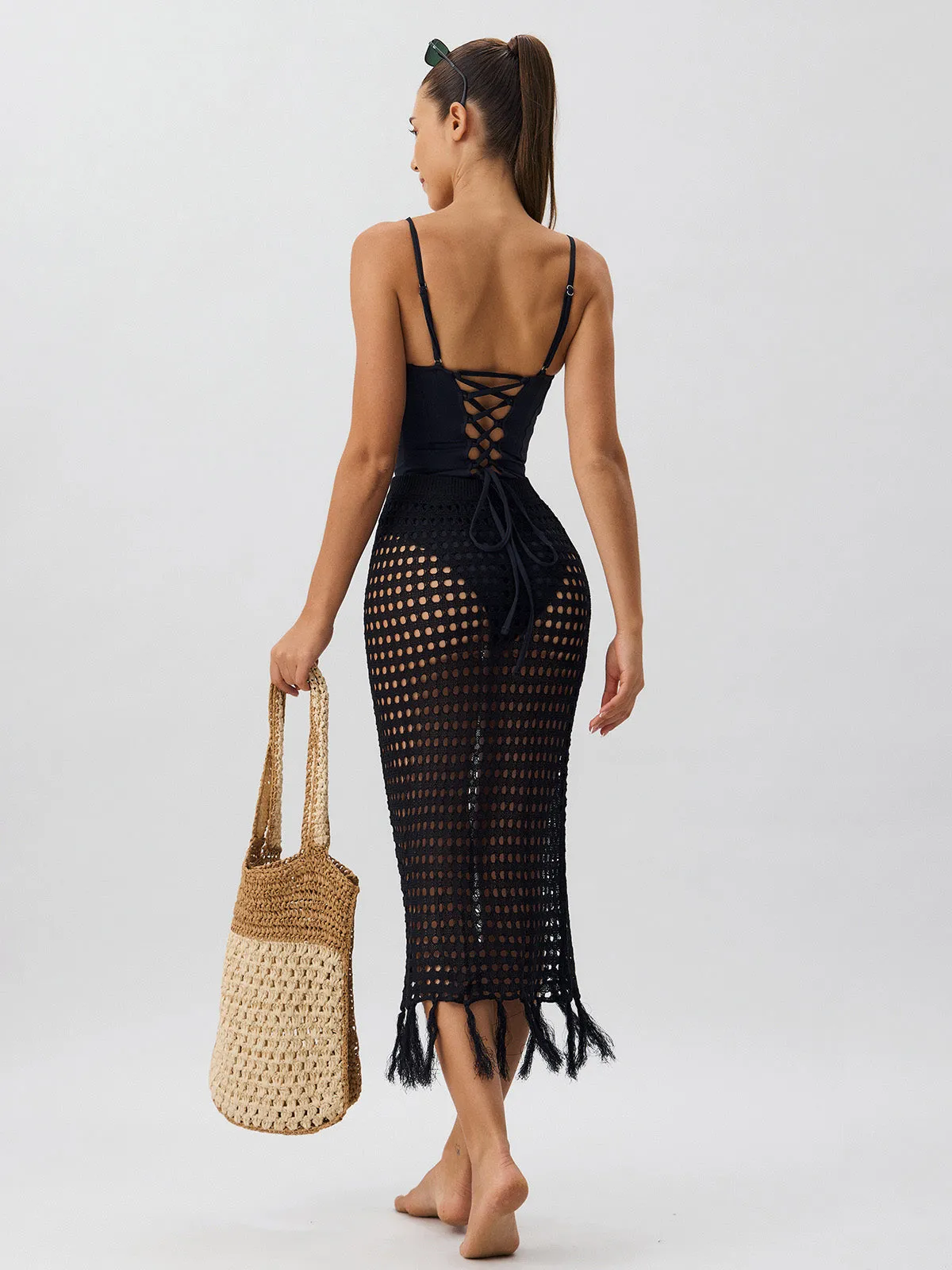 Black V Neck Tummy Control One-Piece Swimsuit sold by BERLOOK product image thumbnail 5