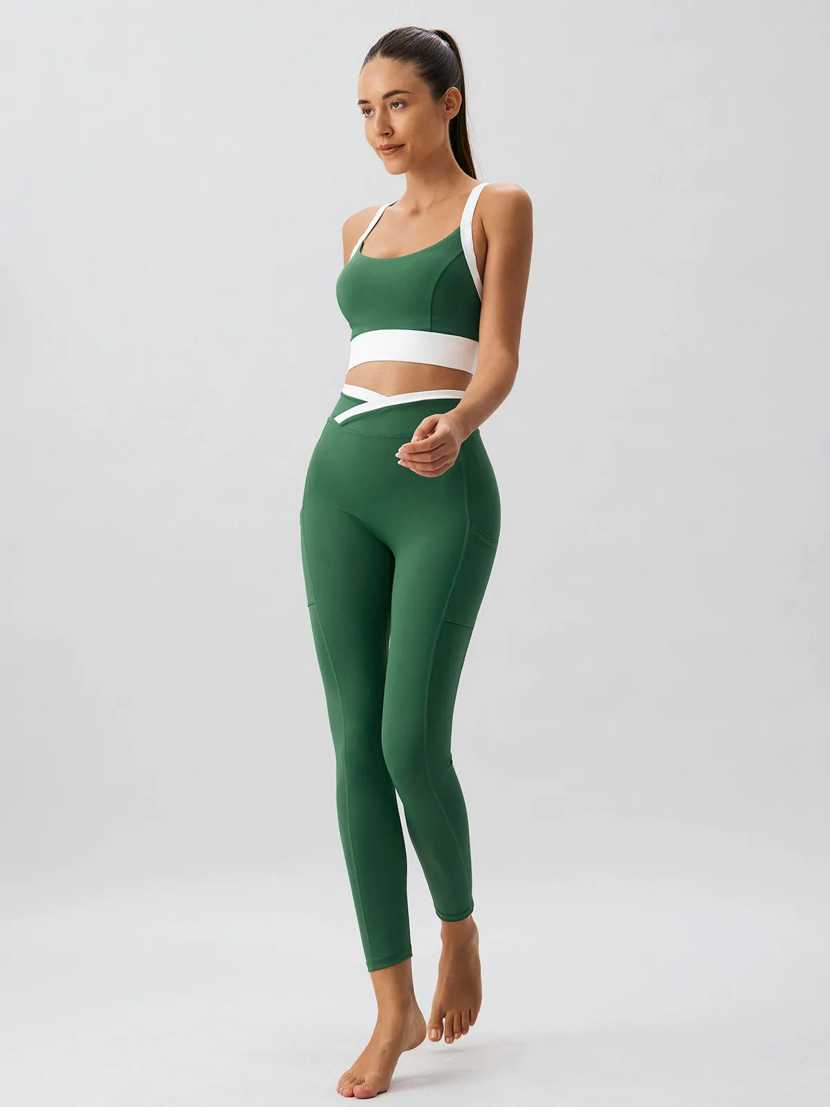 Green Contrast U Neck Sports Bra -Light Support sold by BERLOOK product image thumbnail 4