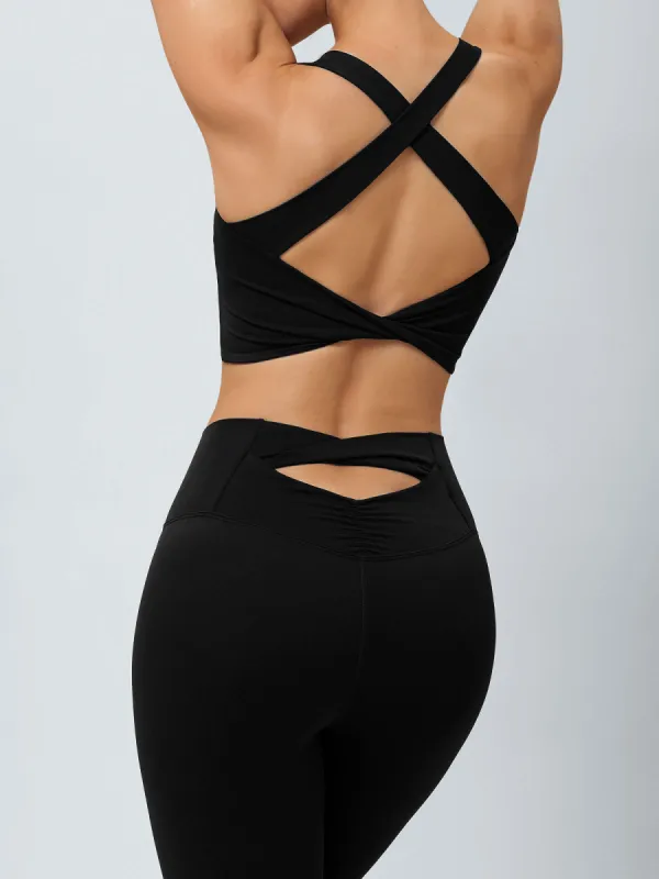 Black Twist X-Cross Sports Bra - Light Support sold by BERLOOK