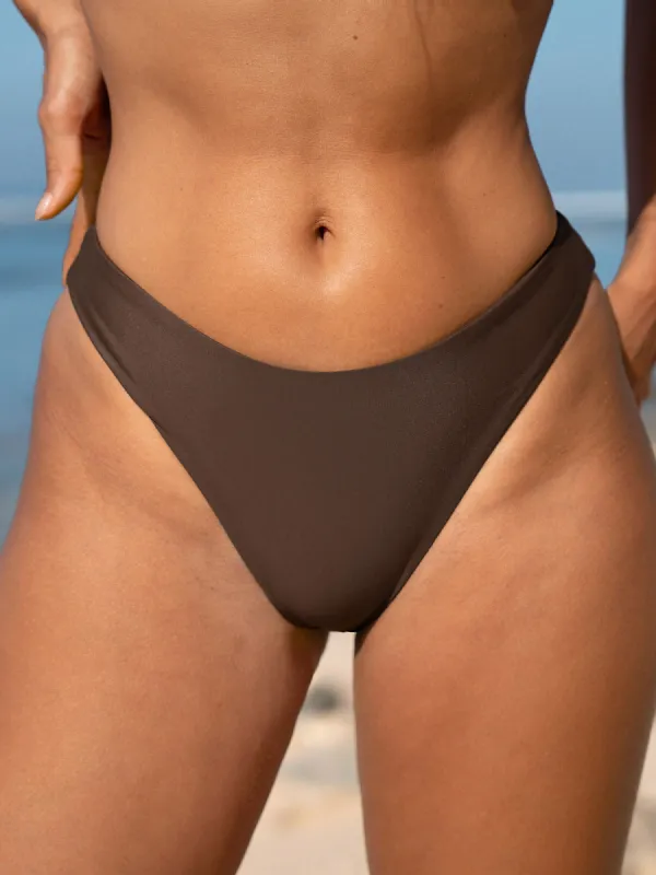 ECONYL® Dark Coffee Low Waisted Bikini Bottom sold by BERLOOK