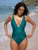 Malachite Green V-Neck One-Piece Swimsuit sold by BERLOOK