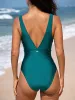 Malachite Green V-Neck One-Piece Swimsuit sold by BERLOOK