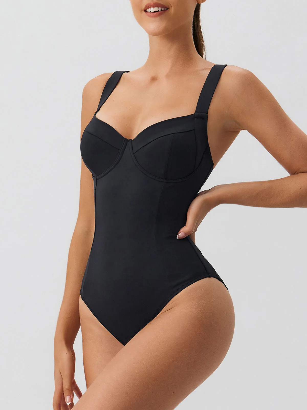 Black Underwire Tummy Control One-Piece Swimsuit sold by BERLOOK product image thumbnail 4