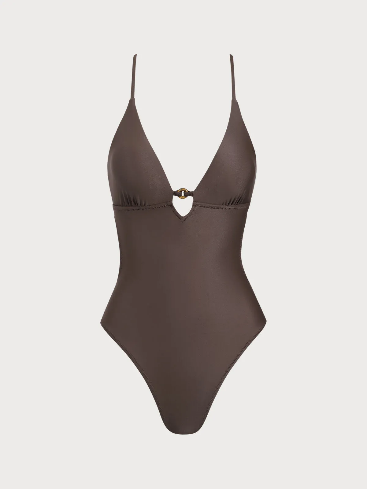 ECONYL® Dark Coffee Cutout One Piece Swimwear sold by BERLOOK product image thumbnail 5