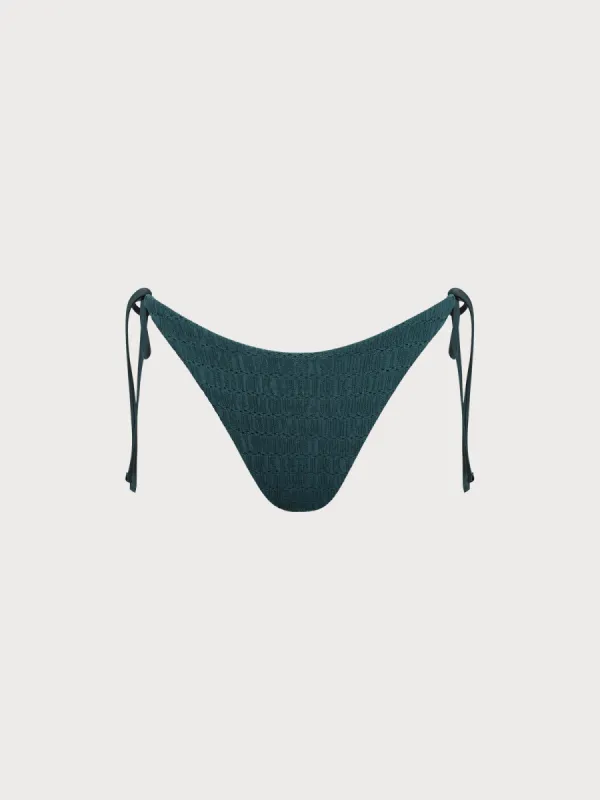 Dark Green Textured Tie Bikini Bottom sold by BERLOOK