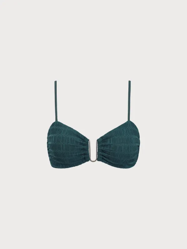 Dark Green Textured U-Ring Bikini Top sold by BERLOOK