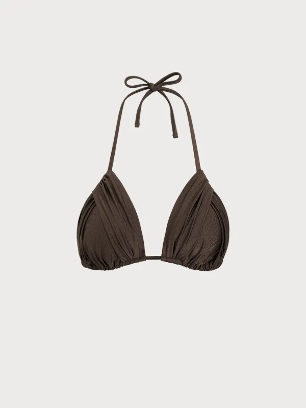 Dark Coffee Ruched Bikini Top sold by BERLOOK