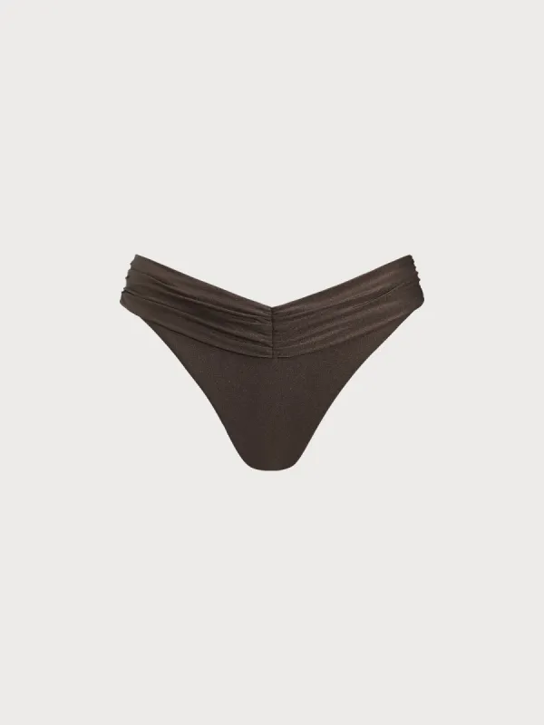 Dark Coffee Ruched Bikini Bottom sold by BERLOOK