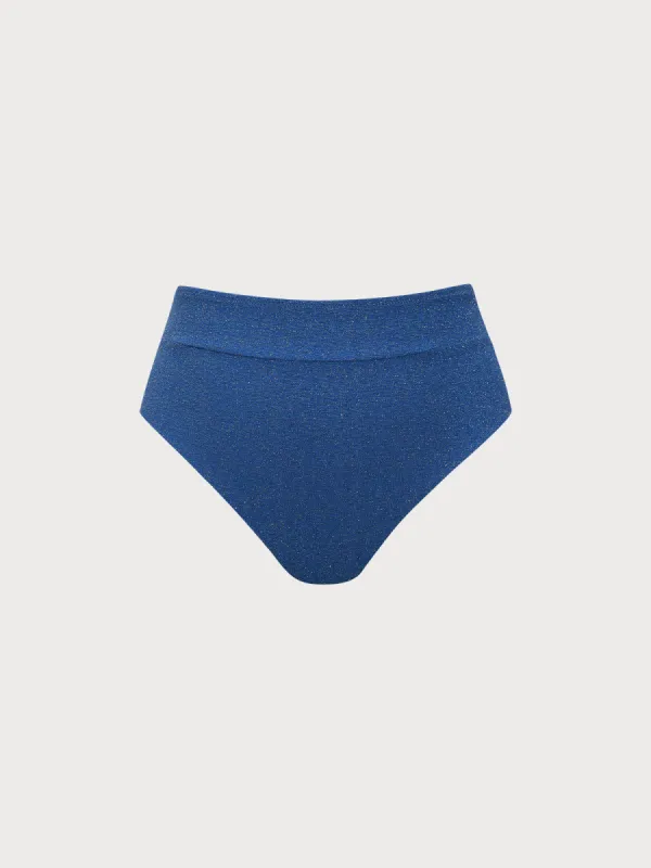 Blue Lurex High Waisted Plus Size Bikini Bottom sold by BERLOOK