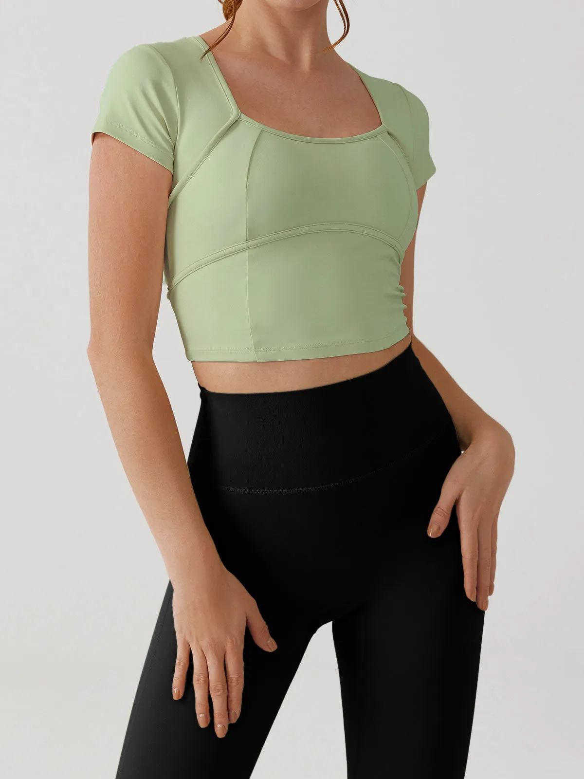 Light Green Twist Cut Out Short Sleeve Top - Light Support sold by BERLOOK product image thumbnail 2