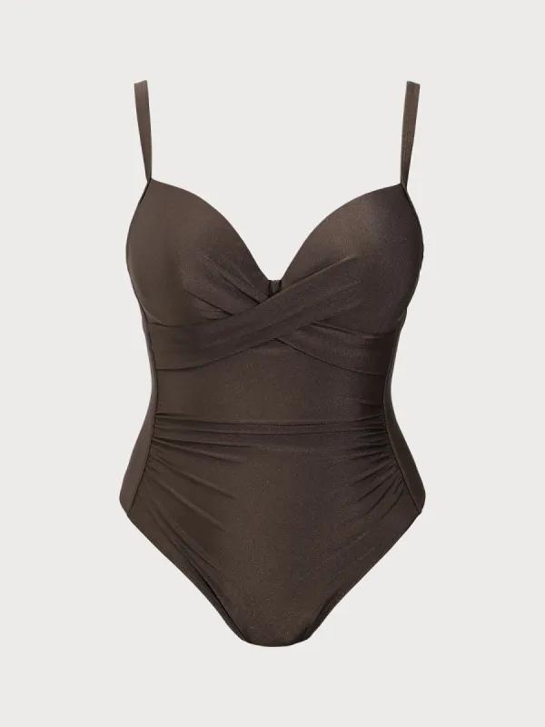 Coffee Twist Plus Size One-Piece Swimsuit sold by BERLOOK