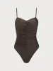 Dark Coffee Ruched One-Piece Swimsuit sold by BERLOOK