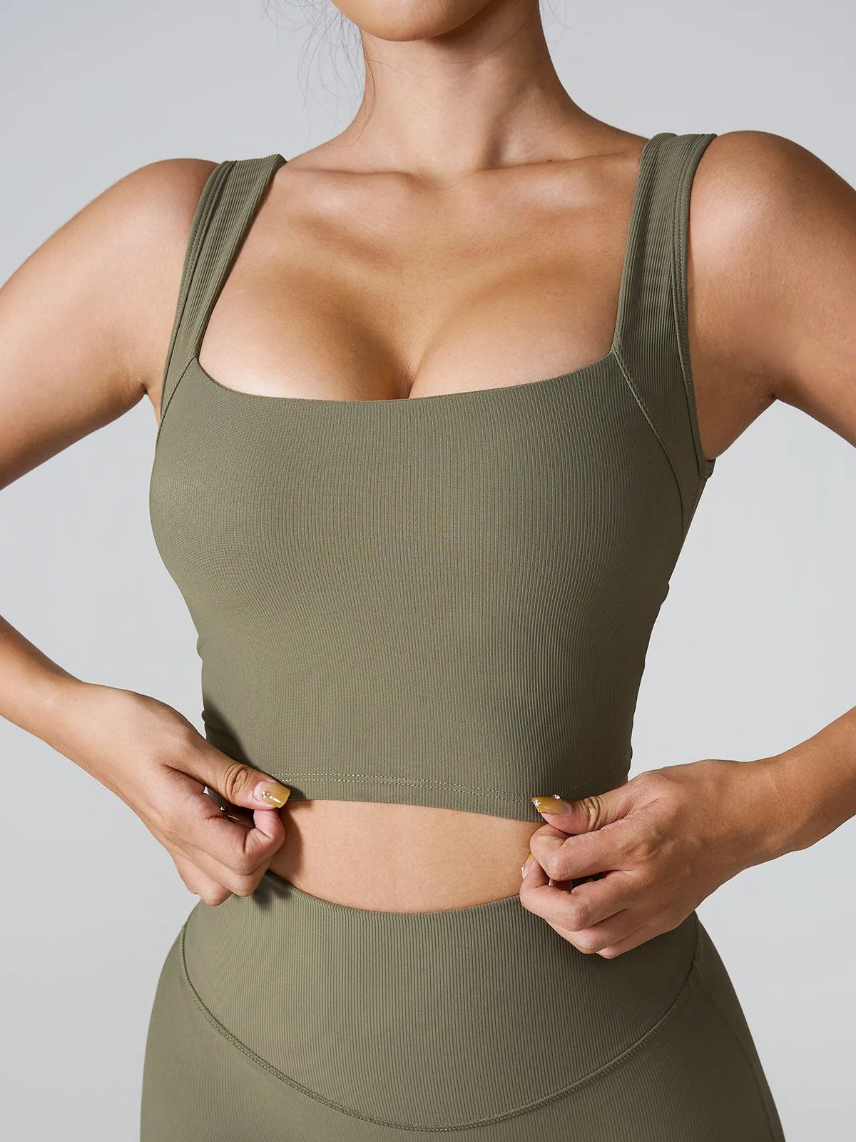 Army Green Square Neck Tank Top - Light Support sold by BERLOOK product image thumbnail 2