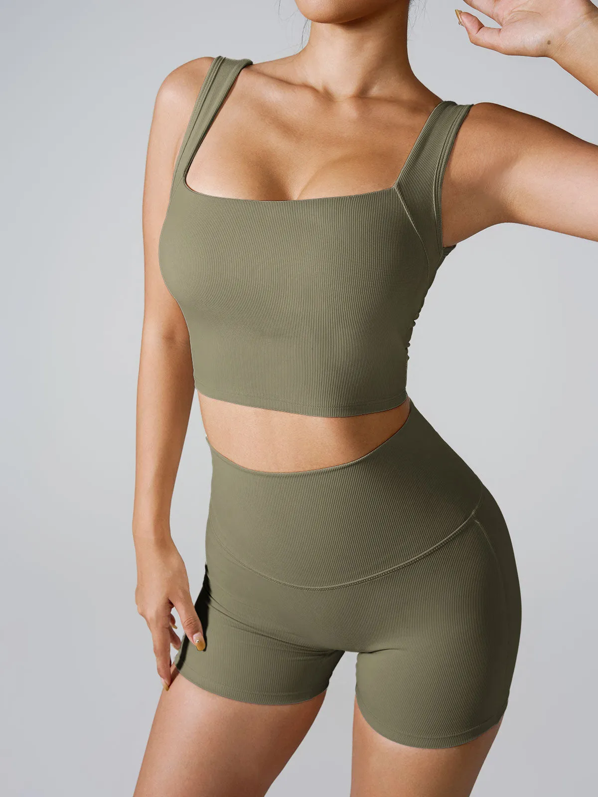 Army Green Square Neck Tank Top - Light Support sold by BERLOOK product image thumbnail 3