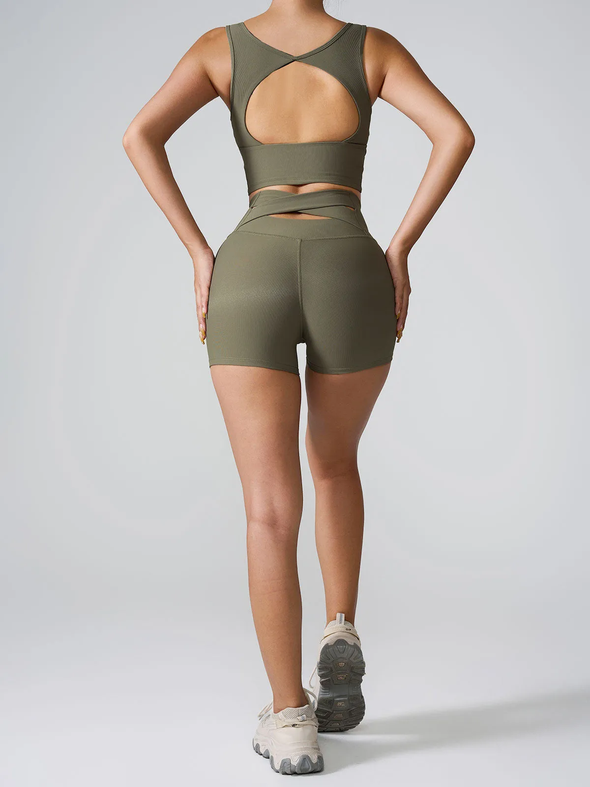 Army Green Cross Back Shorts 5" sold by BERLOOK product image thumbnail 5